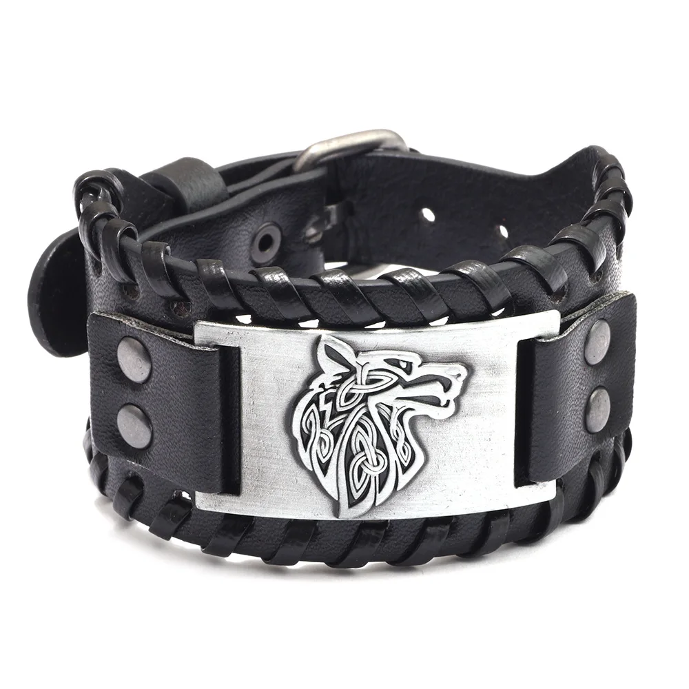 Trendy Viking Bracelet Nordic Rune Compass God Bird Charm Men's Bracelet New Fashion Leather Woven Jewelry Accessorie Party Gift