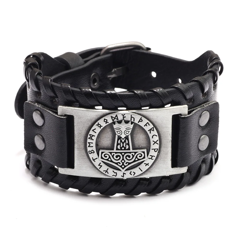 Trendy Viking Bracelet Nordic Rune Compass God Bird Charm Men's Bracelet New Fashion Leather Woven Jewelry Accessorie Party Gift