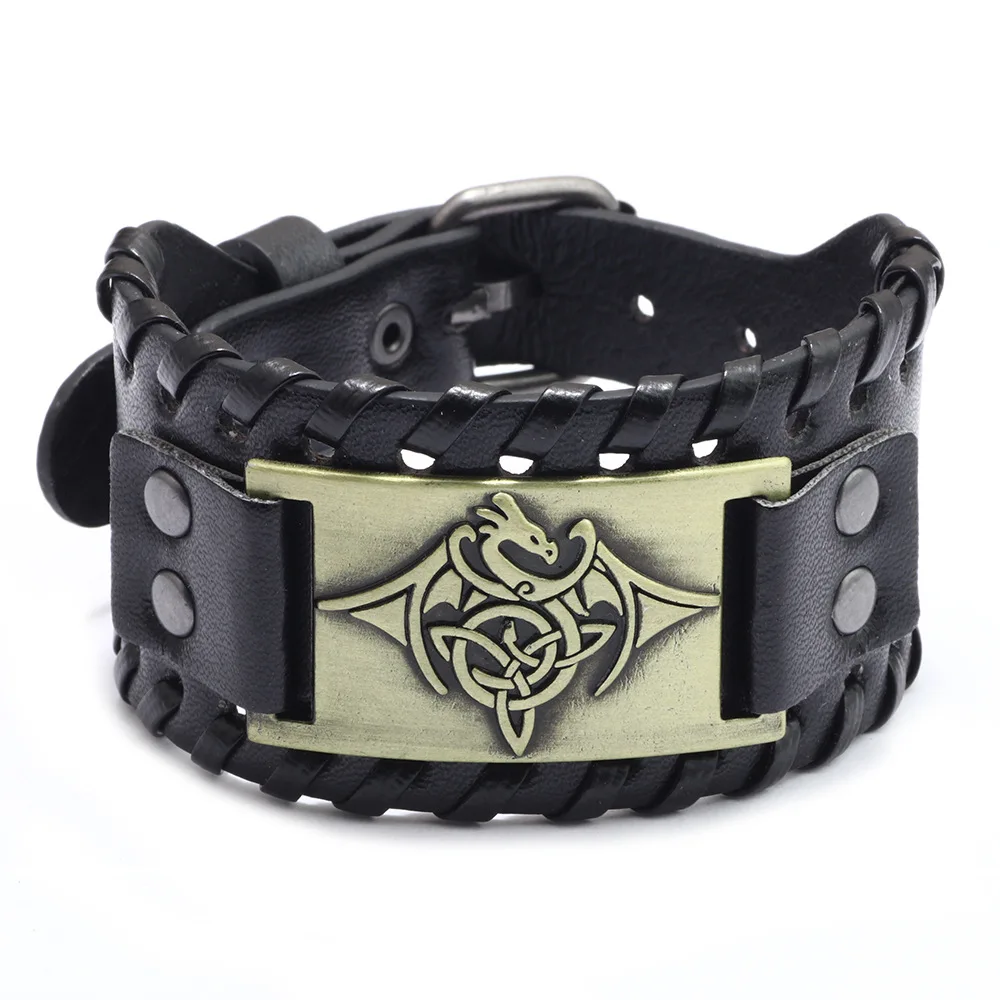 Trendy Viking Bracelet Nordic Rune Compass God Bird Charm Men's Bracelet New Fashion Leather Woven Jewelry Accessorie Party Gift