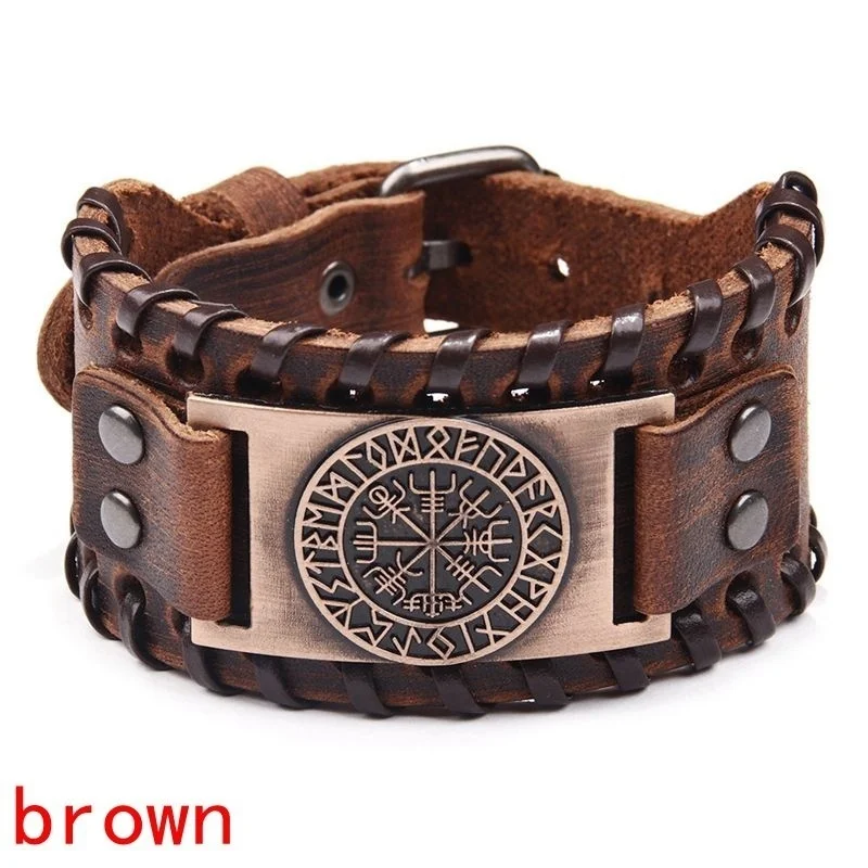Trendy Viking Bracelet Nordic Rune Compass God Bird Charm Men's Bracelet New Fashion Leather Woven Jewelry Accessorie Party Gift
