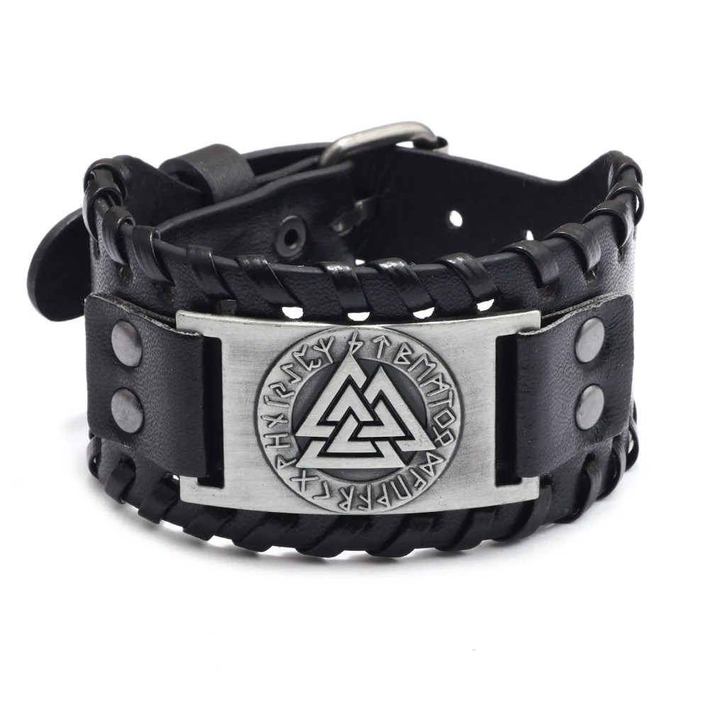 Trendy Viking Bracelet Nordic Rune Compass God Bird Charm Men's Bracelet New Fashion Leather Woven Jewelry Accessorie Party Gift