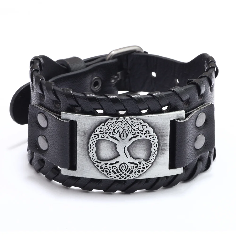 Trendy Viking Bracelet Nordic Rune Compass God Bird Charm Men's Bracelet New Fashion Leather Woven Jewelry Accessorie Party Gift