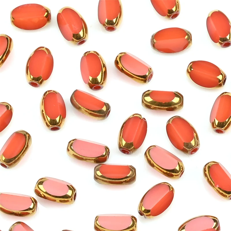 6mm Briolette Oval Glass Beads Plated Golden Color Crystal Loose Spacer Bead Diy Bracelet Necklace Beads Accessories