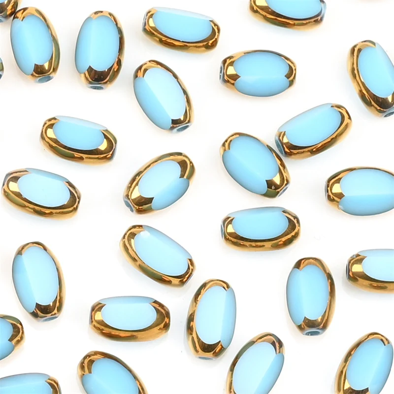 6mm Briolette Oval Glass Beads Plated Golden Color Crystal Loose Spacer Bead Diy Bracelet Necklace Beads Accessories