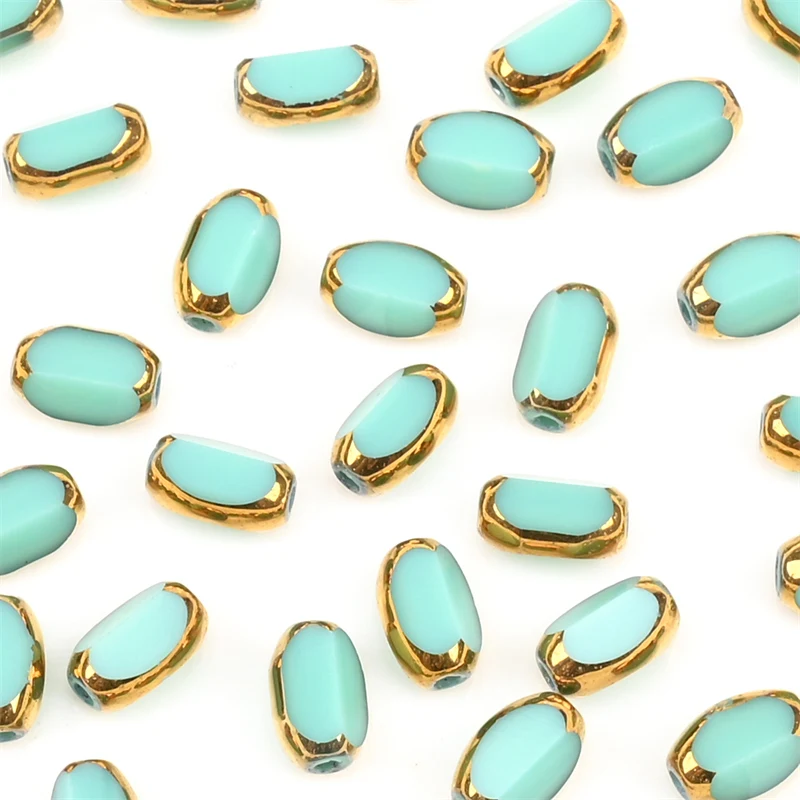 6mm Briolette Oval Glass Beads Plated Golden Color Crystal Loose Spacer Bead Diy Bracelet Necklace Beads Accessories