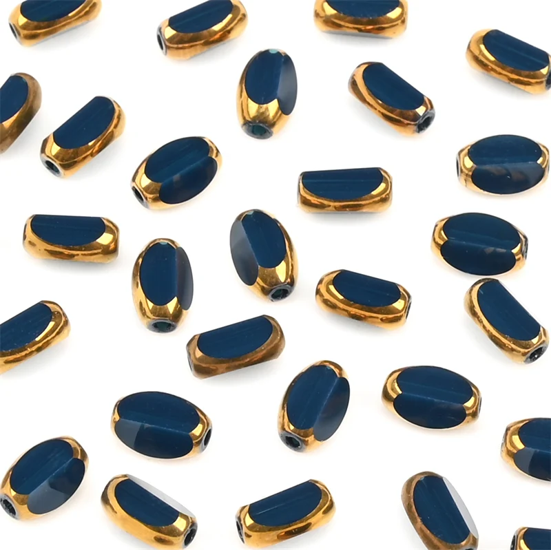 6mm Briolette Oval Glass Beads Plated Golden Color Crystal Loose Spacer Bead Diy Bracelet Necklace Beads Accessories