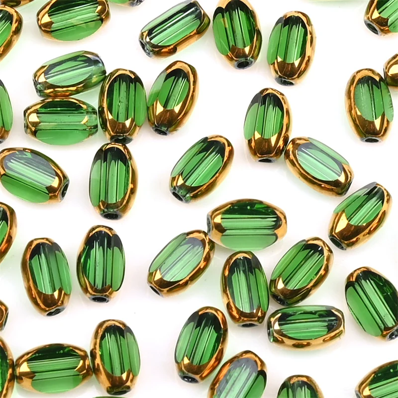 6mm Briolette Oval Glass Beads Plated Golden Color Crystal Loose Spacer Bead Diy Bracelet Necklace Beads Accessories