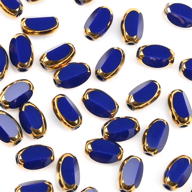 6mm Briolette Oval Glass Beads Plated Golden Color Crystal Loose Spacer Bead Diy Bracelet Necklace Beads Accessories