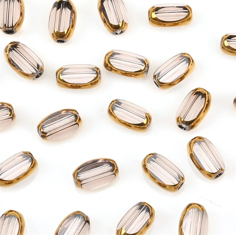 6mm Briolette Oval Glass Beads Plated Golden Color Crystal Loose Spacer Bead Diy Bracelet Necklace Beads Accessories