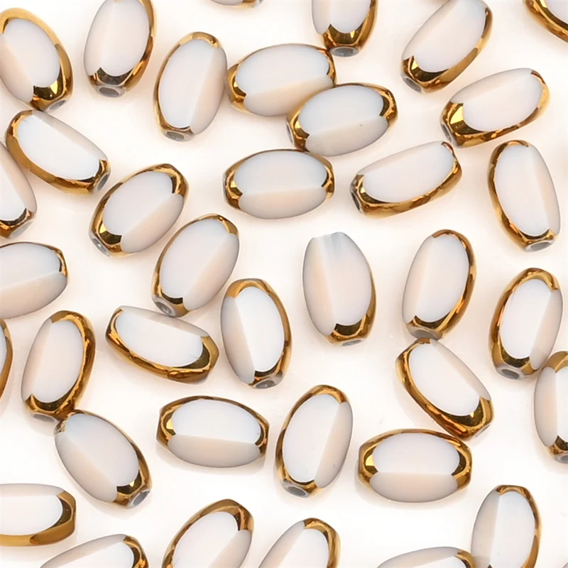 6mm Briolette Oval Glass Beads Plated Golden Color Crystal Loose Spacer Bead Diy Bracelet Necklace Beads Accessories