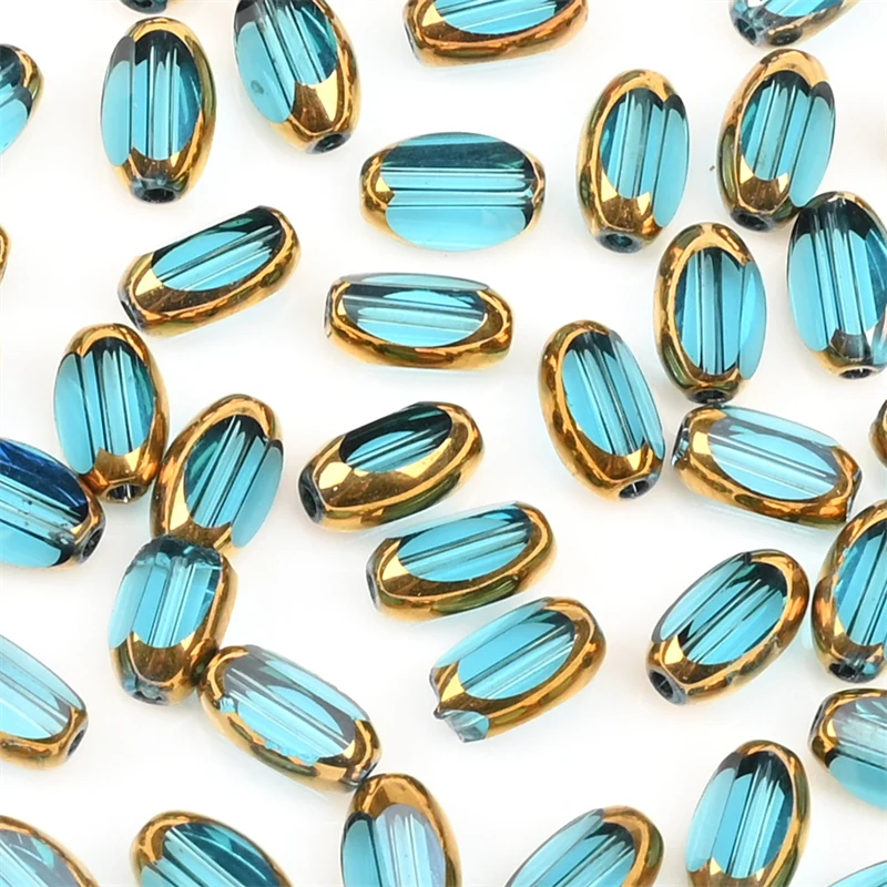 6mm Briolette Oval Glass Beads Plated Golden Color Crystal Loose Spacer Bead Diy Bracelet Necklace Beads Accessories