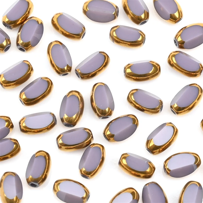 6mm Briolette Oval Glass Beads Plated Golden Color Crystal Loose Spacer Bead Diy Bracelet Necklace Beads Accessories