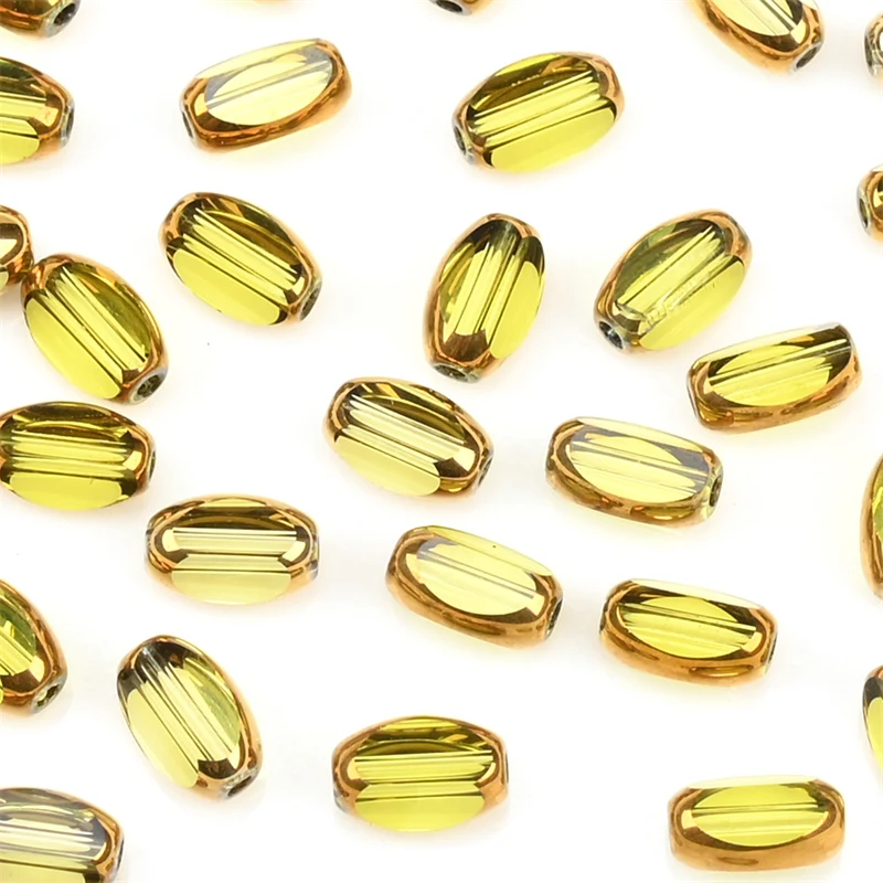 6mm Briolette Oval Glass Beads Plated Golden Color Crystal Loose Spacer Bead Diy Bracelet Necklace Beads Accessories