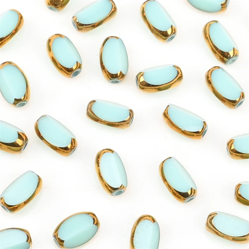 6mm Briolette Oval Glass Beads Plated Golden Color Crystal Loose Spacer Bead Diy Bracelet Necklace Beads Accessories
