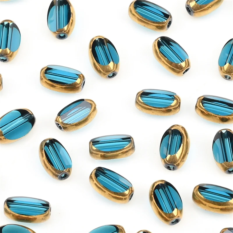 6mm Briolette Oval Glass Beads Plated Golden Color Crystal Loose Spacer Bead Diy Bracelet Necklace Beads Accessories