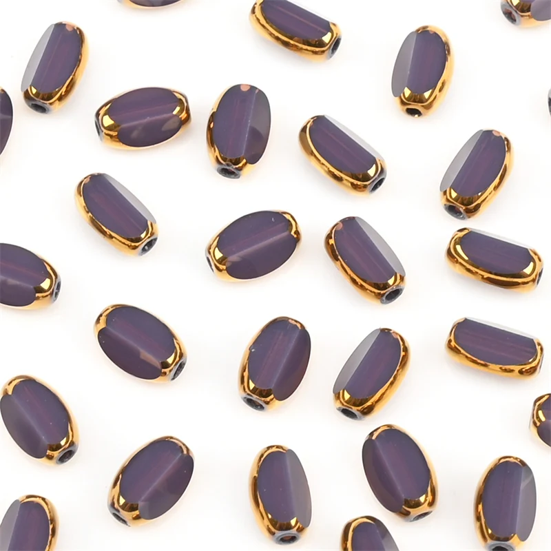 6mm Briolette Oval Glass Beads Plated Golden Color Crystal Loose Spacer Bead Diy Bracelet Necklace Beads Accessories