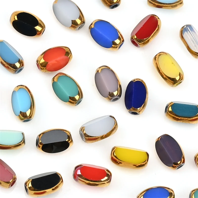 6mm Briolette Oval Glass Beads Plated Golden Color Crystal Loose Spacer Bead Diy Bracelet Necklace Beads Accessories