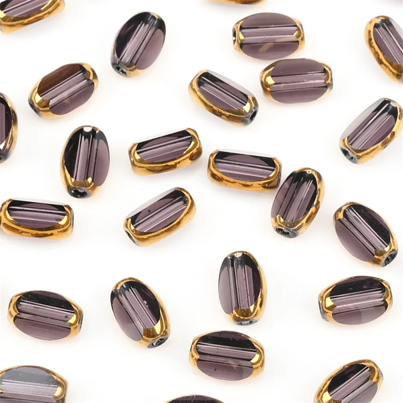 6mm Briolette Oval Glass Beads Plated Golden Color Crystal Loose Spacer Bead Diy Bracelet Necklace Beads Accessories