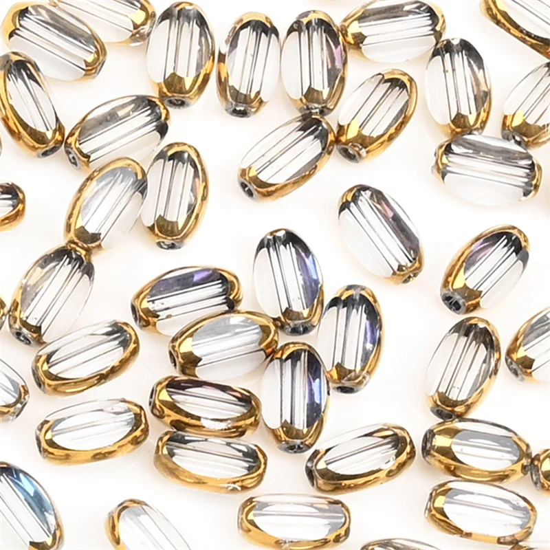 6mm Briolette Oval Glass Beads Plated Golden Color Crystal Loose Spacer Bead Diy Bracelet Necklace Beads Accessories