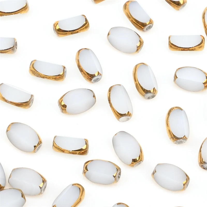 6mm Briolette Oval Glass Beads Plated Golden Color Crystal Loose Spacer Bead Diy Bracelet Necklace Beads Accessories