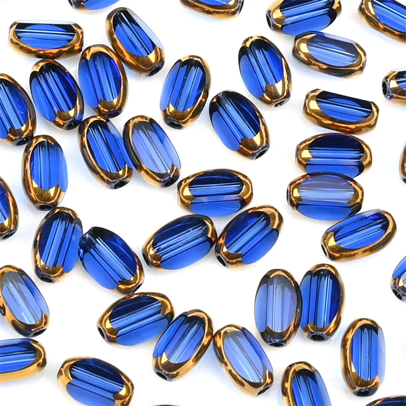 6mm Briolette Oval Glass Beads Plated Golden Color Crystal Loose Spacer Bead Diy Bracelet Necklace Beads Accessories