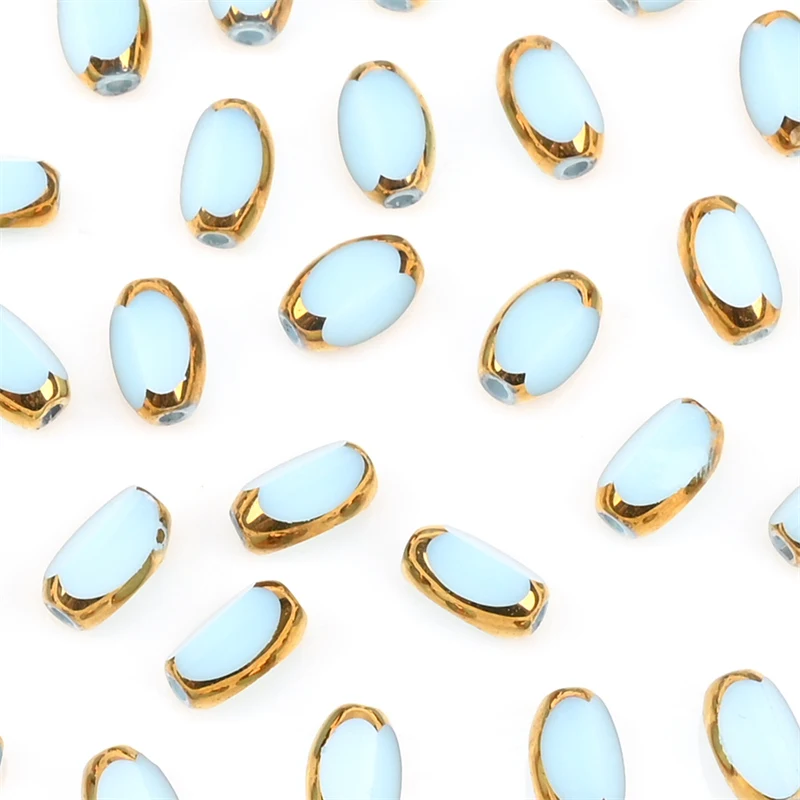 6mm Briolette Oval Glass Beads Plated Golden Color Crystal Loose Spacer Bead Diy Bracelet Necklace Beads Accessories