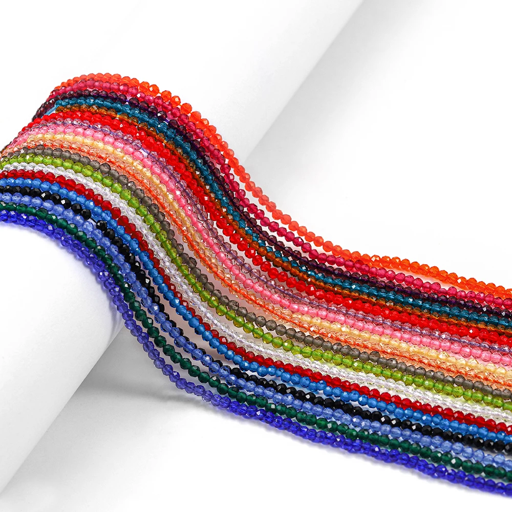 35cm/Lot 2mm Colorful Faceted Crystal Bead Round Glass Bead Loose Spacer Bead for DIY Jewelry Bracelet Necklace Making Supplies