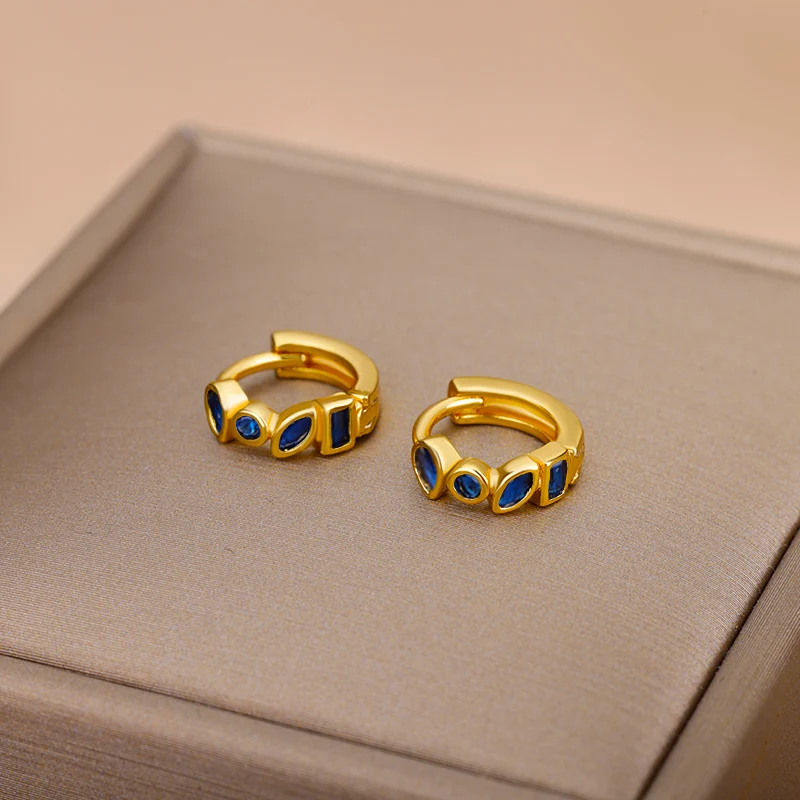 Tiny Stainless Steel Earrings For Women Girls Trendy Cubic Green Zirconic Waterdrop Small Hoop Earrings Aesthetic Jewelry