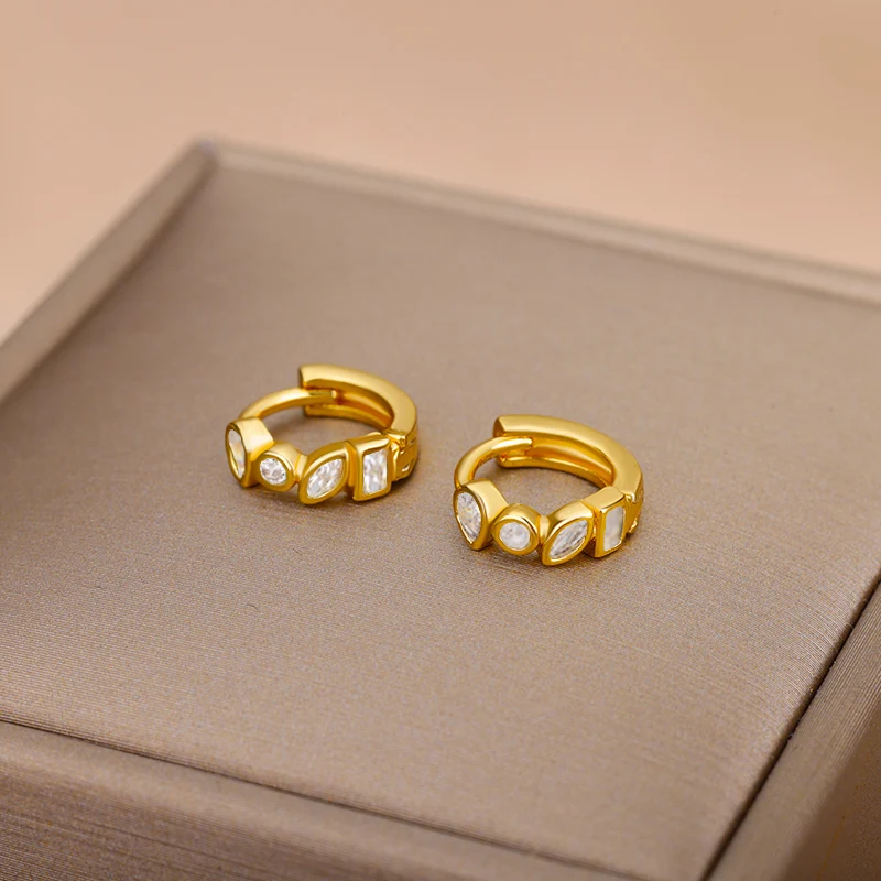 Tiny Stainless Steel Earrings For Women Girls Trendy Cubic Green Zirconic Waterdrop Small Hoop Earrings Aesthetic Jewelry