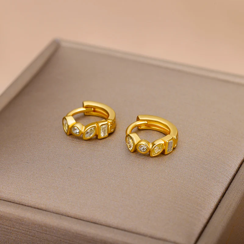 Tiny Stainless Steel Earrings For Women Girls Trendy Cubic Green Zirconic Waterdrop Small Hoop Earrings Aesthetic Jewelry