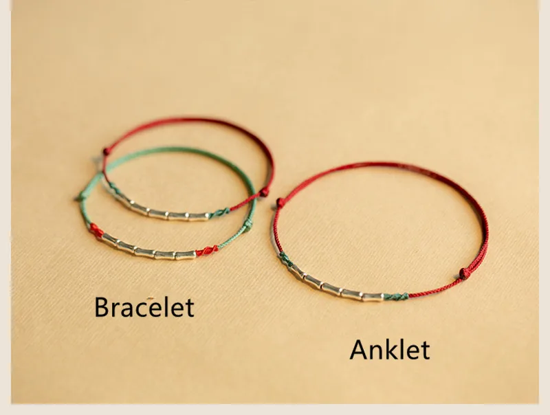Handmade Silver Color Bracelet Lucky Bamboo Bangle Women Men Lovers' Best Friends Lucky Bracelet Anklet Size Adjust Drop Shippin