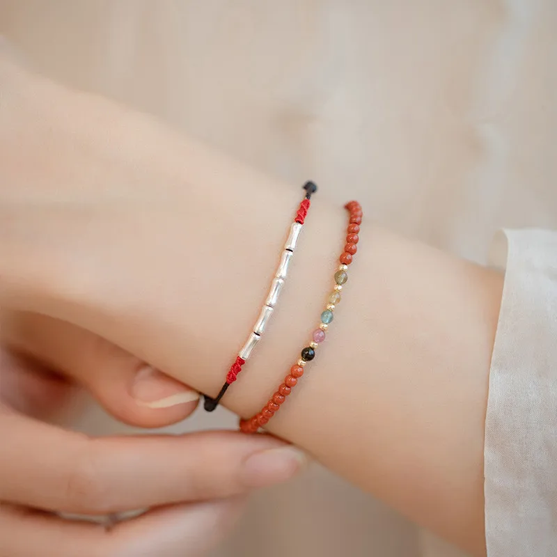Handmade Silver Color Bracelet Lucky Bamboo Bangle Women Men Lovers' Best Friends Lucky Bracelet Anklet Size Adjust Drop Shippin
