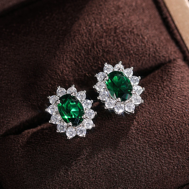Huitan Fashion Sunflower Shape Stud Earrings Women Brilliant Oval Cubic Zirconia Luxury Female Party Jewelry Earring Top Quality