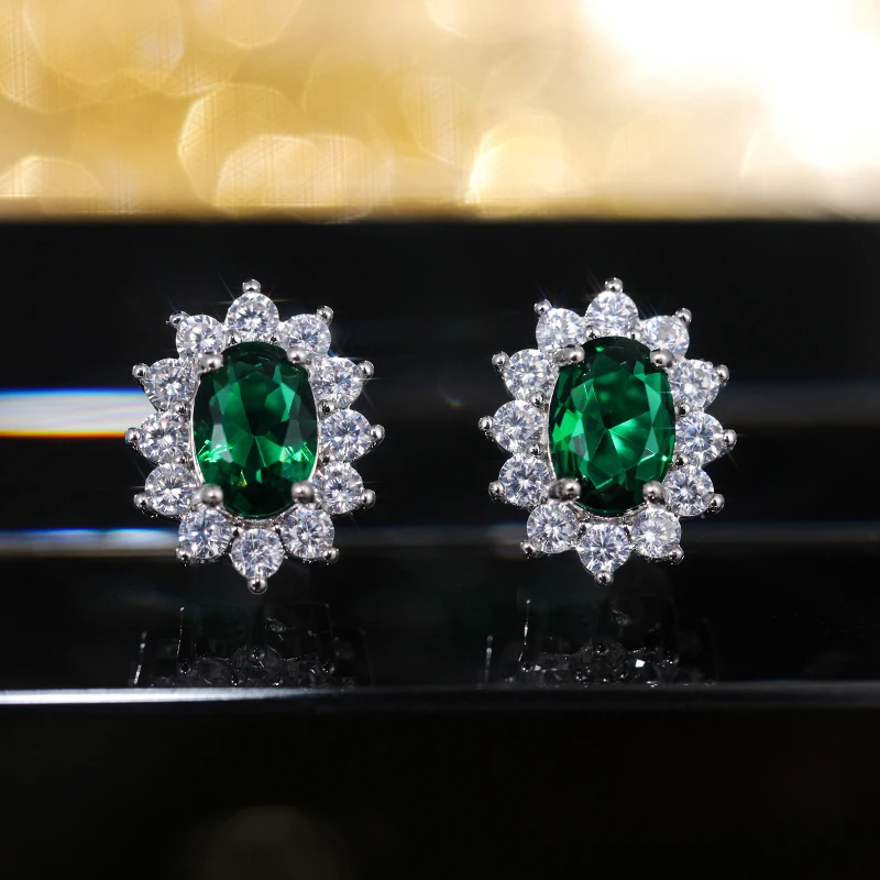 Huitan Fashion Sunflower Shape Stud Earrings Women Brilliant Oval Cubic Zirconia Luxury Female Party Jewelry Earring Top Quality