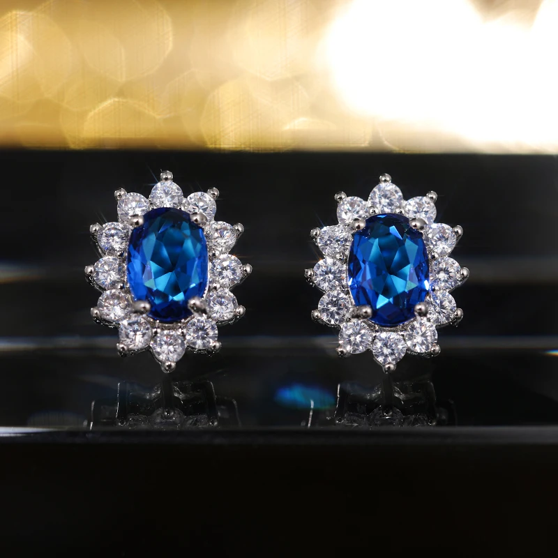 Huitan Fashion Sunflower Shape Stud Earrings Women Brilliant Oval Cubic Zirconia Luxury Female Party Jewelry Earring Top Quality