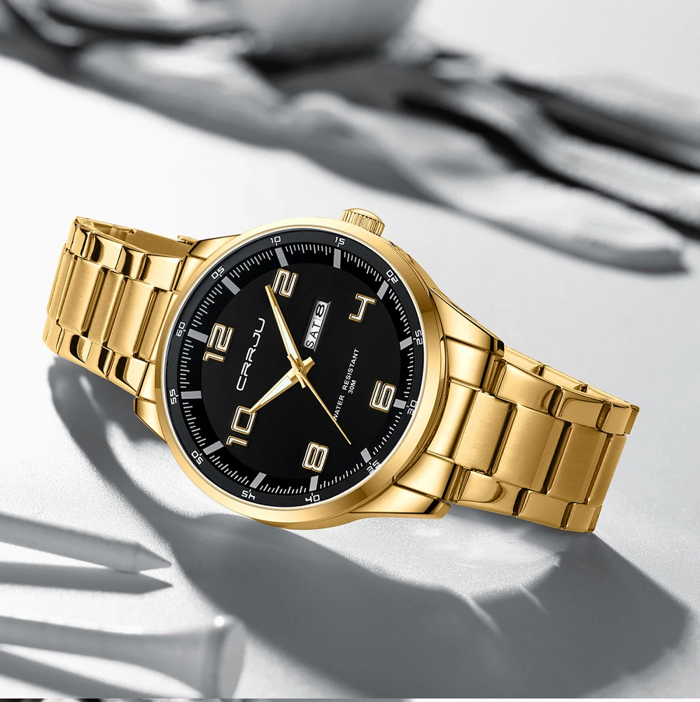 CRRJU Business Men Luxury Watches Stainless Steel Quartz Auto Date Clock with Luminous Hands Relogio Masculino