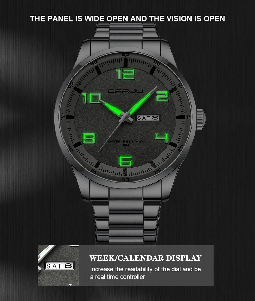 CRRJU Business Men Luxury Watches Stainless Steel Quartz Auto Date Clock with Luminous Hands Relogio Masculino