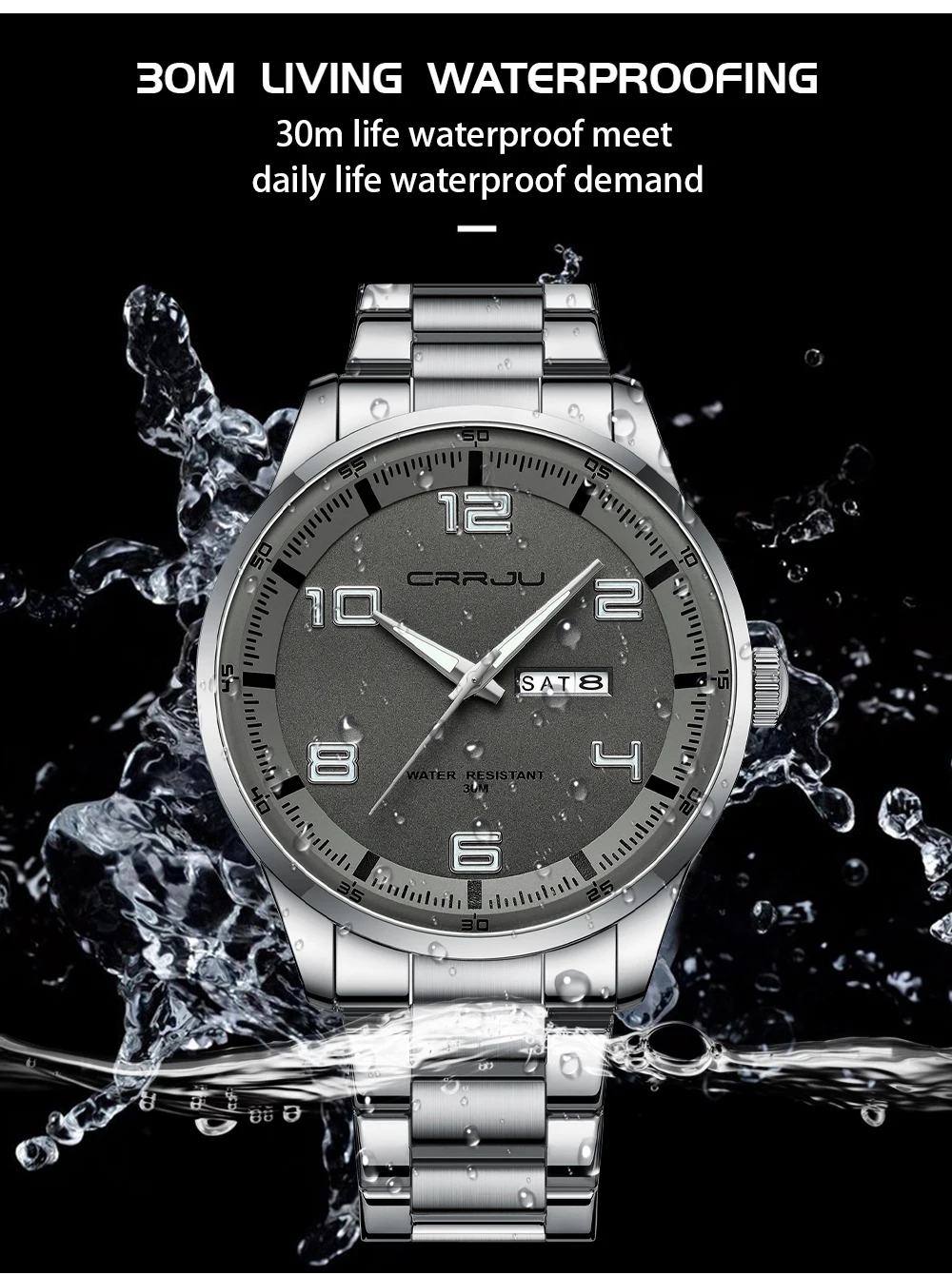 CRRJU Business Men Luxury Watches Stainless Steel Quartz Auto Date Clock with Luminous Hands Relogio Masculino