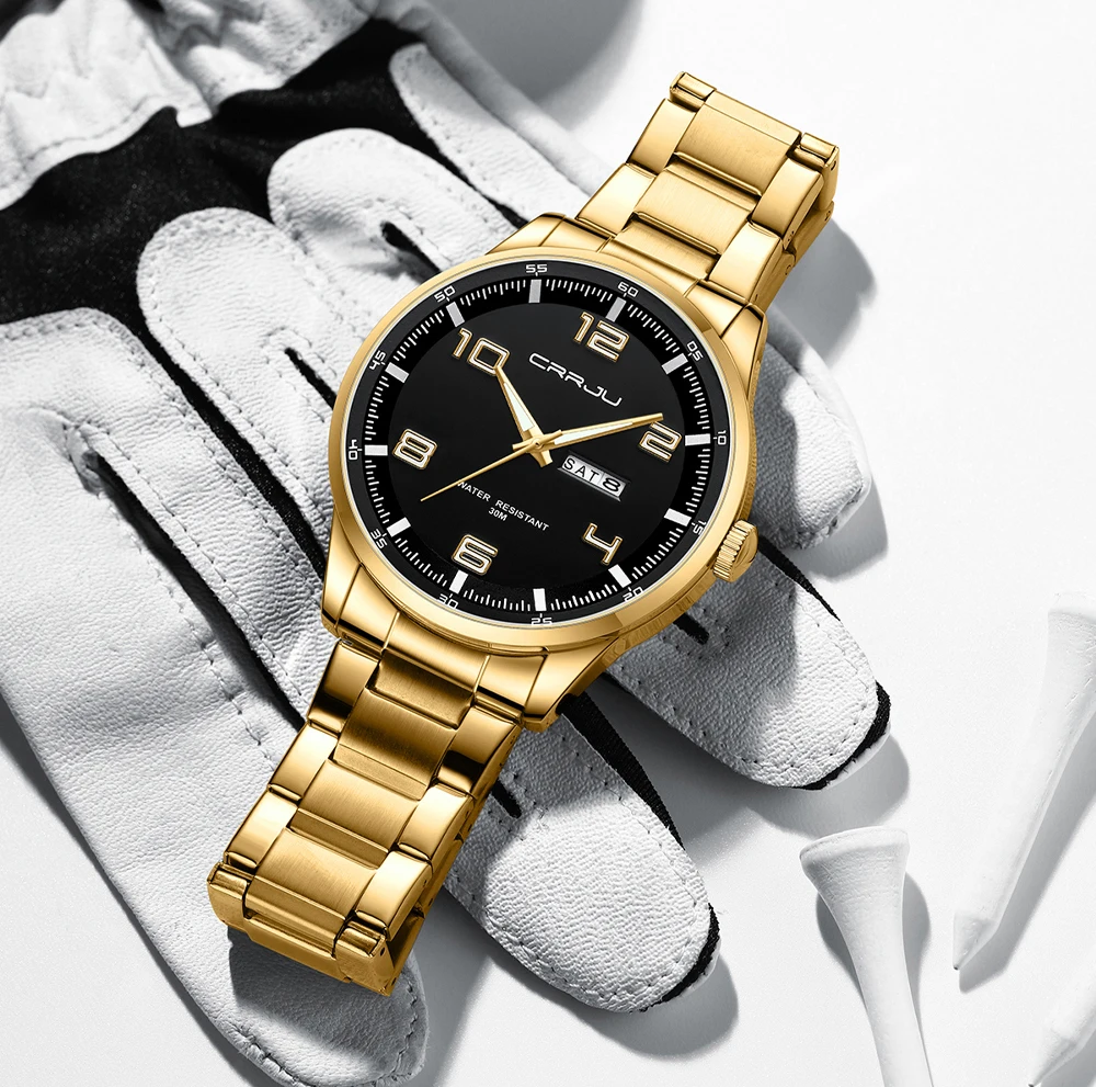 CRRJU Business Men Luxury Watches Stainless Steel Quartz Auto Date Clock with Luminous Hands Relogio Masculino