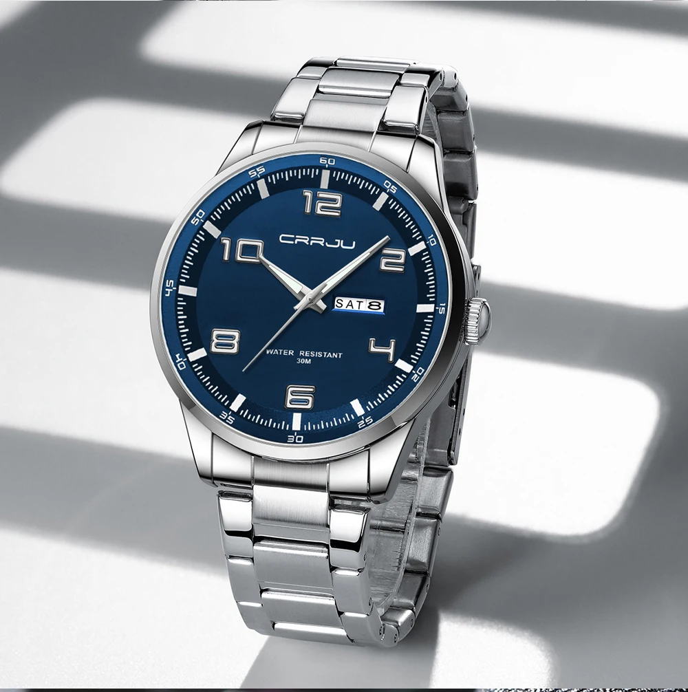 CRRJU Business Men Luxury Watches Stainless Steel Quartz Auto Date Clock with Luminous Hands Relogio Masculino