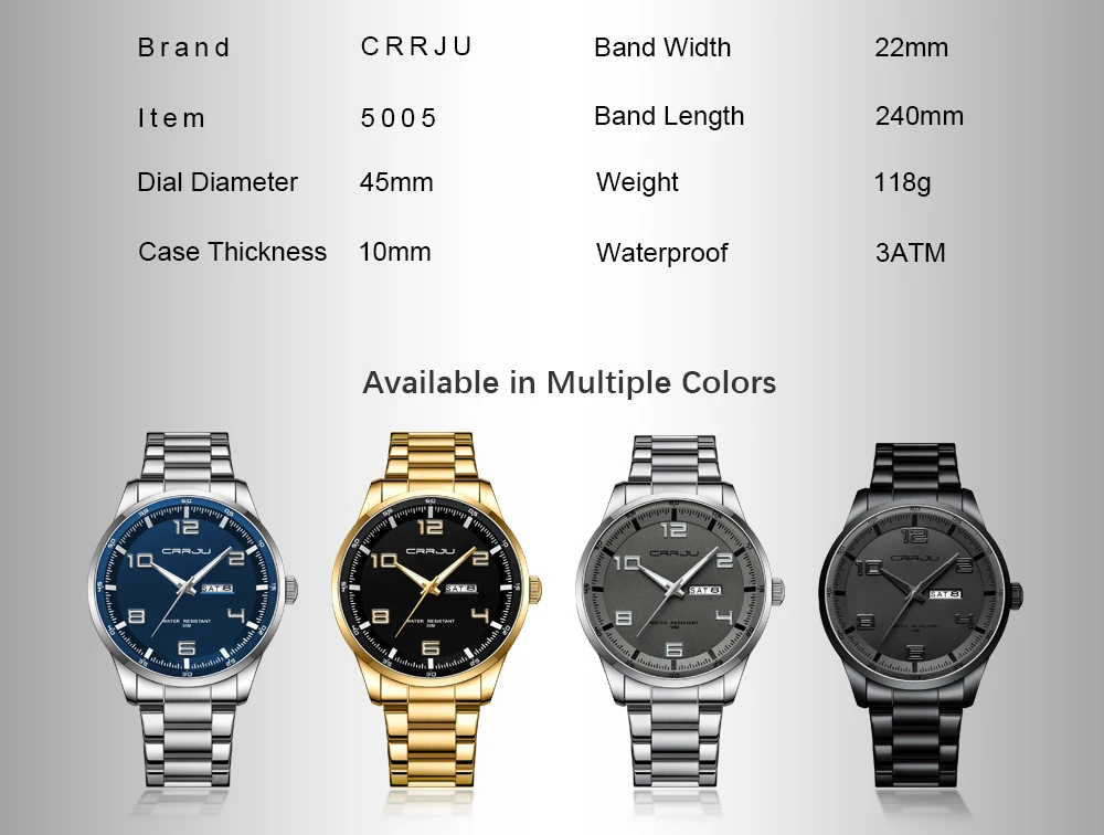 CRRJU Business Men Luxury Watches Stainless Steel Quartz Auto Date Clock with Luminous Hands Relogio Masculino