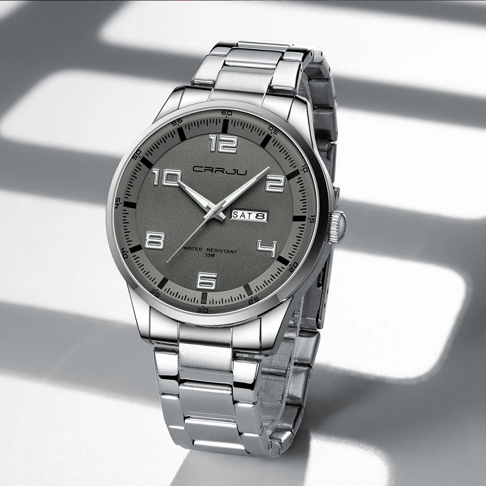 CRRJU Business Men Luxury Watches Stainless Steel Quartz Auto Date Clock with Luminous Hands Relogio Masculino