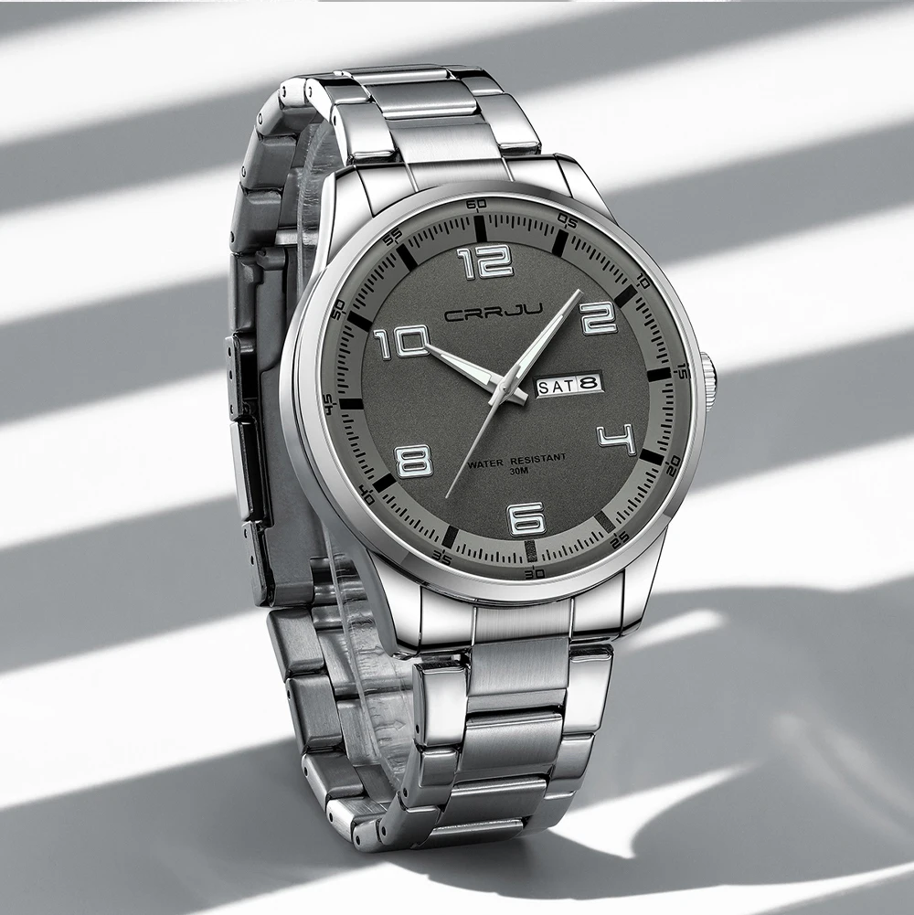 CRRJU Business Men Luxury Watches Stainless Steel Quartz Auto Date Clock with Luminous Hands Relogio Masculino