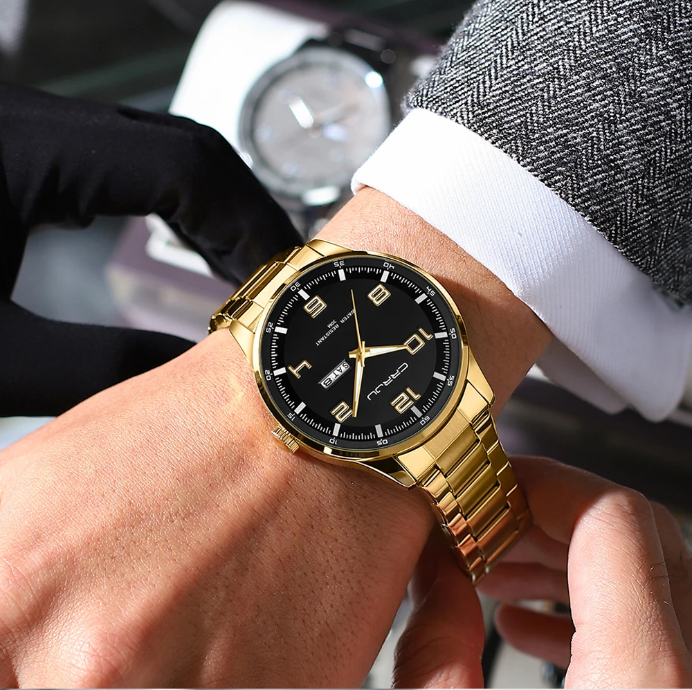 CRRJU Business Men Luxury Watches Stainless Steel Quartz Auto Date Clock with Luminous Hands Relogio Masculino