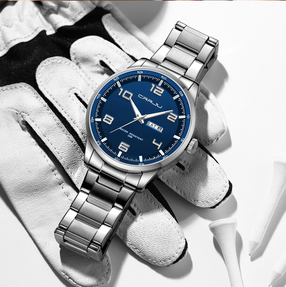 CRRJU Business Men Luxury Watches Stainless Steel Quartz Auto Date Clock with Luminous Hands Relogio Masculino