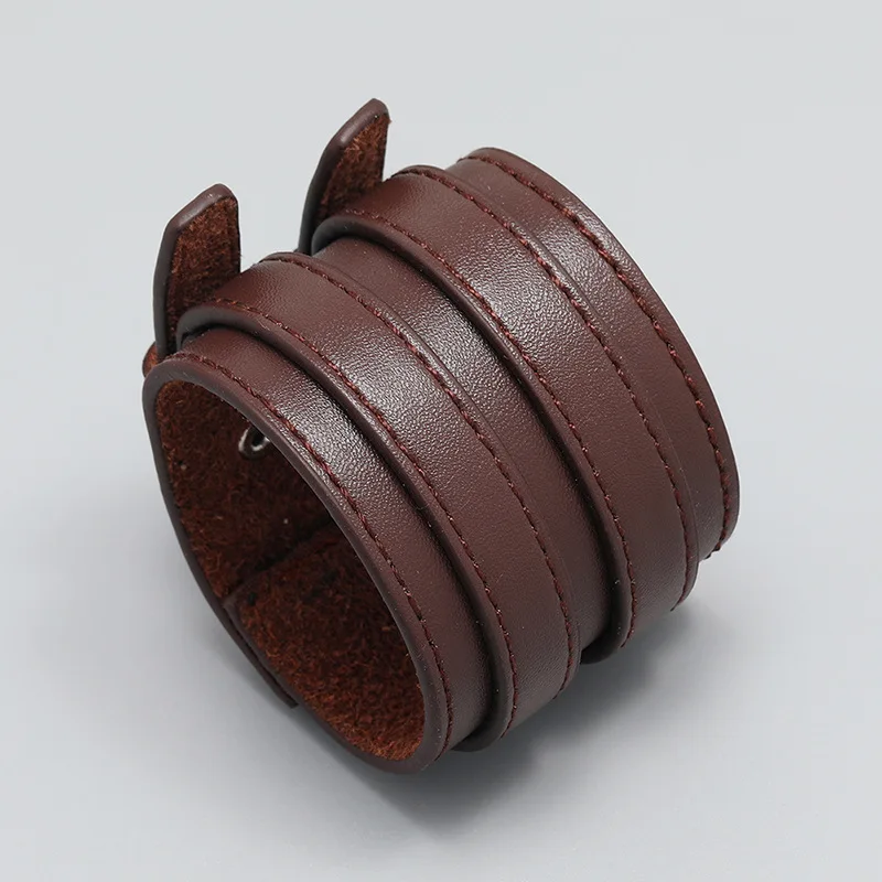 Fashion male Genuine Leather bracelet Friendship Big Wide Bracelet for Men high quality Buckle adjustable Vintage Punk Jewelry