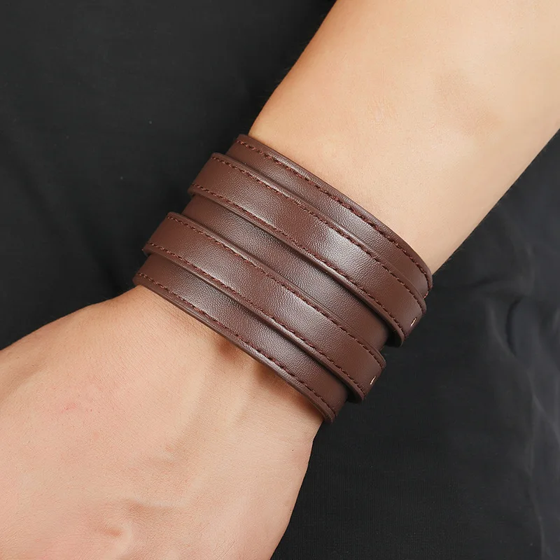 Fashion male Genuine Leather bracelet Friendship Big Wide Bracelet for Men high quality Buckle adjustable Vintage Punk Jewelry