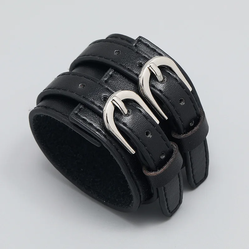 Fashion male Genuine Leather bracelet Friendship Big Wide Bracelet for Men high quality Buckle adjustable Vintage Punk Jewelry