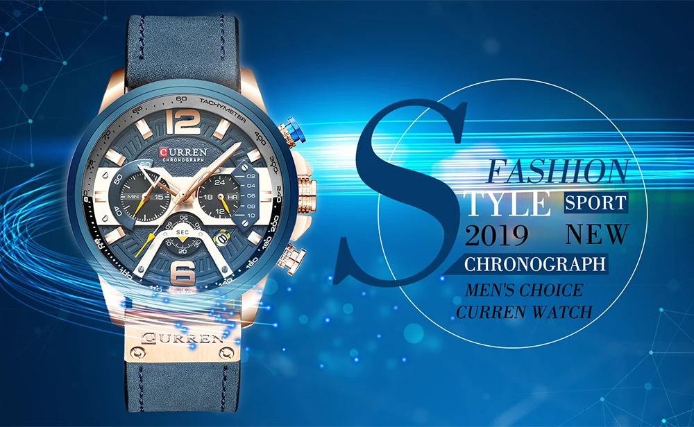 CURREN New Men's Casual Sports Chronograph Blue Top Brand Luxury Military Leather Watch Calendar Clock Relogio Masculino