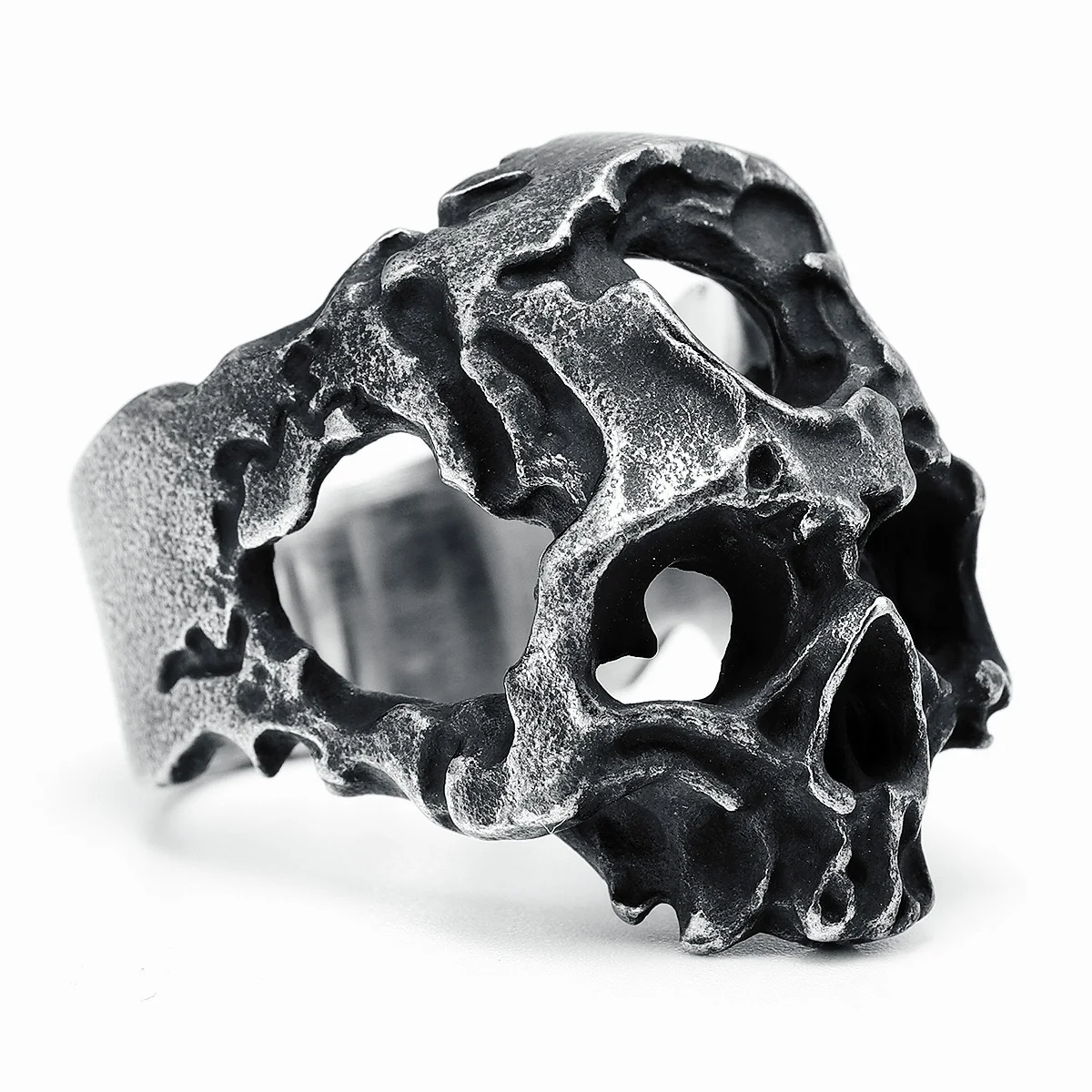 Hollow Skull Men Ring 316L Stainless Steel Weathering Cranium Rock HipHop Party for Biker Rider Male Boyfriend Jewelry Best Gift